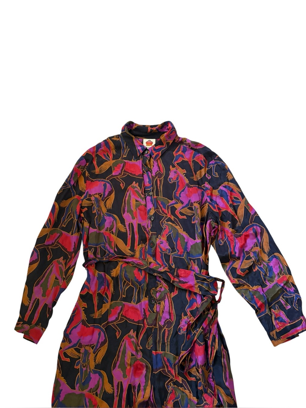 Farm Rio Wild Horses Belted Viscose Long Sleeve Jumpsuit Romper Sz XL - Picture 10 of 16
